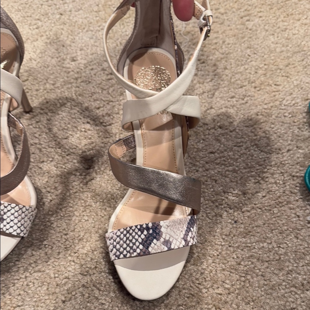 Cream and Brown Elegant Heels with Multi-Strap Design